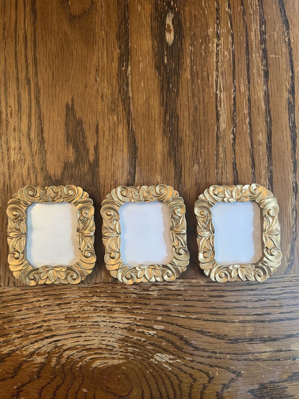 Set Of 3 Miniature Ornate Gold Frames With Floral Embossing Tabletop Display 3 x